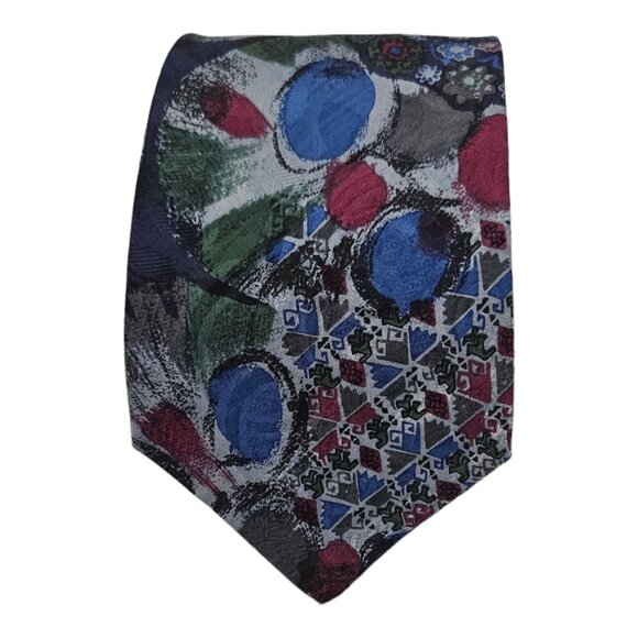 BALENCIAGA Blue/Green Art Silk Tie HANDMADE SPAIN 58"/ 3.6" EC - Picture 1 of 5